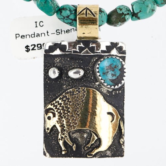 12kt Gold Filled and .925 Sterling Silver Handmade Buffalo Certified Authentic Navajo Turquoise Native American Necklace 371002292626