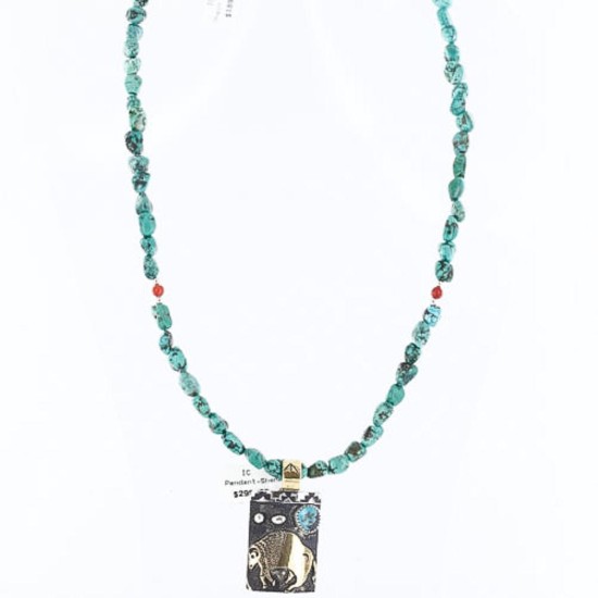 12kt Gold Filled and .925 Sterling Silver Handmade Buffalo Certified Authentic Navajo Turquoise Native American Necklace 371002292626