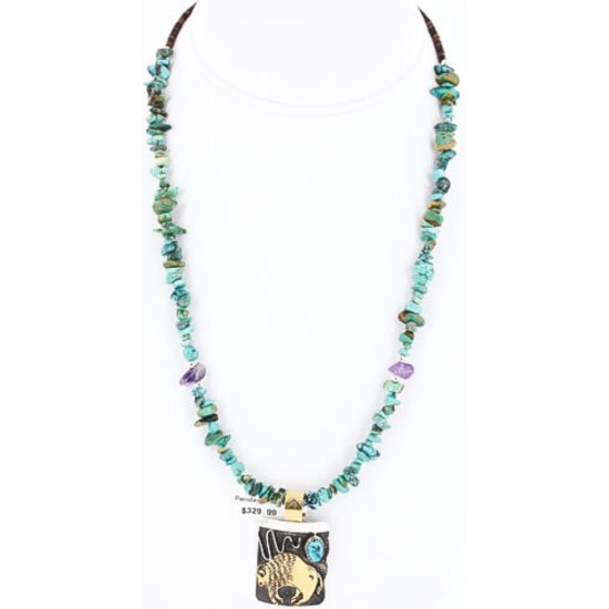 12kt Gold Filled and .925 Sterling Silver Handmade Buffalo Certified Authentic Navajo Turquoise Native American Necklace 371017152280