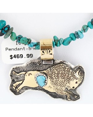 12kt Gold Filled and .925 Sterling Silver Handmade Buffalo Certified Authentic Navajo Turquoise Native American Necklace 371034645855
