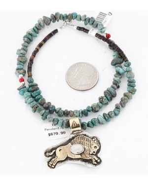 12kt Gold Filled and .925 Sterling Silver Handmade Buffalo Certified Authentic Navajo Turquoise Native American Necklace 371049397910
