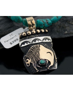 12kt Gold Filled and .925 Sterling Silver Handmade Buffalo Certified Authentic Navajo Turquoise Native American Necklace 390647917204