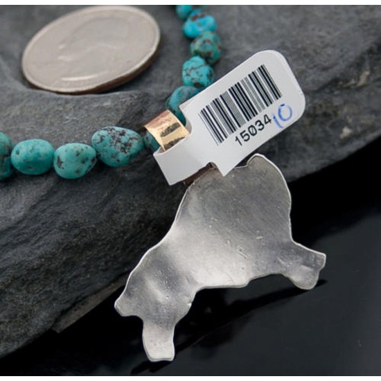 12kt Gold Filled and .925 Sterling Silver Handmade Buffalo Certified Authentic Navajo Turquoise Native American Necklace 390648410475