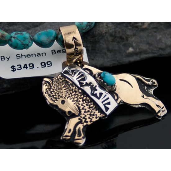 12kt Gold Filled and .925 Sterling Silver Handmade Buffalo Certified Authentic Navajo Turquoise Native American Necklace 390648410475