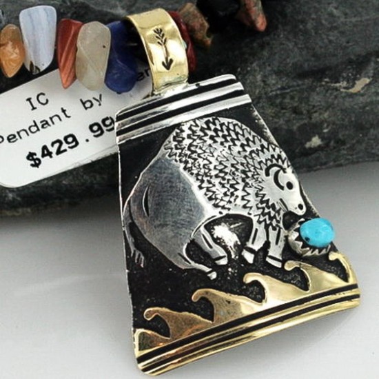 12kt Gold Filled and .925 Sterling Silver Handmade Buffalo Certified Authentic Navajo Turquoise Native American Necklace 390662464117