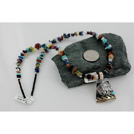 12kt Gold Filled and .925 Sterling Silver Handmade Buffalo Certified Authentic Navajo Turquoise Native American Necklace 390662464117