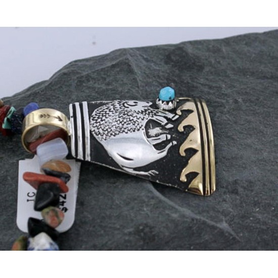 12kt Gold Filled and .925 Sterling Silver Handmade Buffalo Certified Authentic Navajo Turquoise Native American Necklace 390662464117
