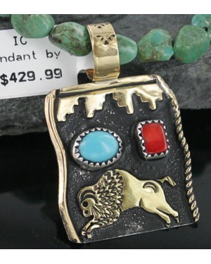 12kt Gold Filled and .925 Sterling Silver Handmade Buffalo Certified Authentic Navajo Turquoise Native American Necklace 390667363732