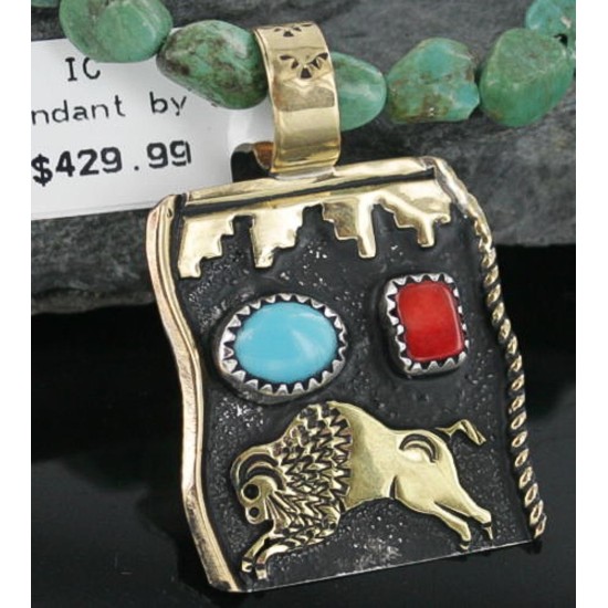 12kt Gold Filled and .925 Sterling Silver Handmade Buffalo Certified Authentic Navajo Turquoise Native American Necklace 390667363732