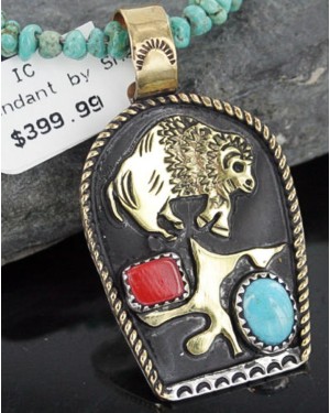 12kt Gold Filled and .925 Sterling Silver Handmade Buffalo Certified Authentic Navajo Turquoise Native American Necklace 390669120135