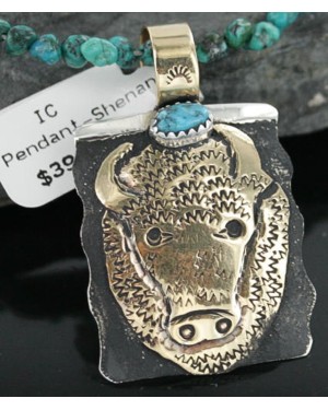12kt Gold Filled and .925 Sterling Silver Handmade Buffalo Certified Authentic Navajo Turquoise Native American Necklace 390678601326