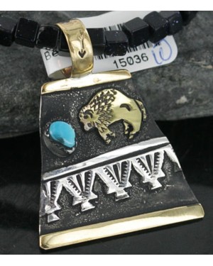 12kt Gold Filled and .925 Sterling Silver Handmade Buffalo Certified Authentic Navajo Turquoise Native American Necklace 390679406946