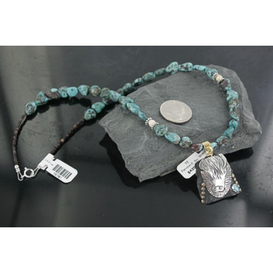 12kt Gold Filled and .925 Sterling Silver Handmade Buffalo Certified Authentic Navajo Turquoise Native American Necklace 390683887327
