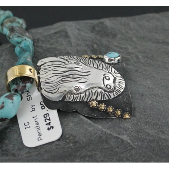 12kt Gold Filled and .925 Sterling Silver Handmade Buffalo Certified Authentic Navajo Turquoise Native American Necklace 390683887327