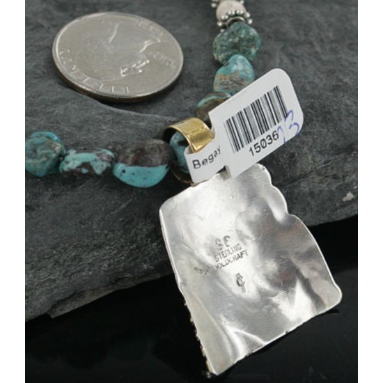 12kt Gold Filled and .925 Sterling Silver Handmade Buffalo Certified Authentic Navajo Turquoise Native American Necklace 390683887327