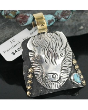 12kt Gold Filled and .925 Sterling Silver Handmade Buffalo Certified Authentic Navajo Turquoise Native American Necklace 390683887327