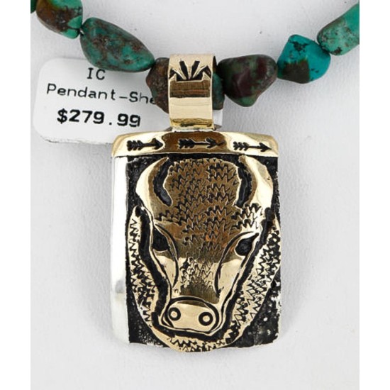 12kt Gold Filled and .925 Sterling Silver Handmade Buffalo Certified Authentic Navajo Turquoise Native American Necklace 390776424217