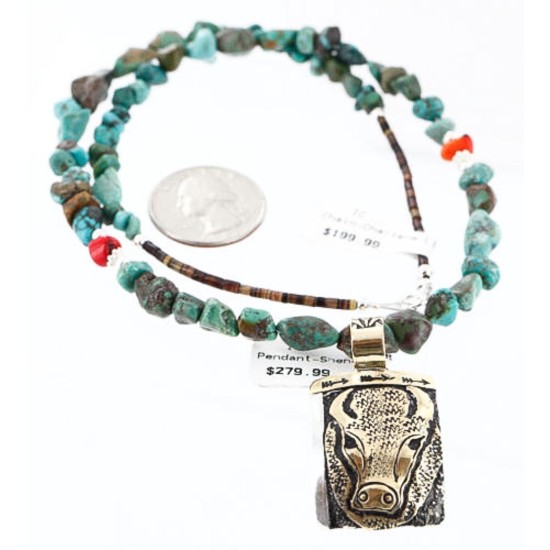12kt Gold Filled and .925 Sterling Silver Handmade Buffalo Certified Authentic Navajo Turquoise Native American Necklace 390776424217