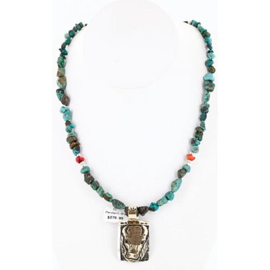 12kt Gold Filled and .925 Sterling Silver Handmade Buffalo Certified Authentic Navajo Turquoise Native American Necklace 390776424217