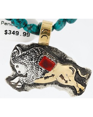 12kt Gold Filled and .925 Sterling Silver Handmade Buffalo Certified Authentic Navajo Turquoise Native American Necklace 390781114665