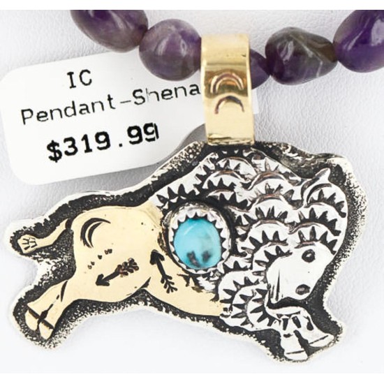 12kt Gold Filled and .925 Sterling Silver Handmade Buffalo Certified Authentic Navajo Turquoise Native American Necklace 390785545080