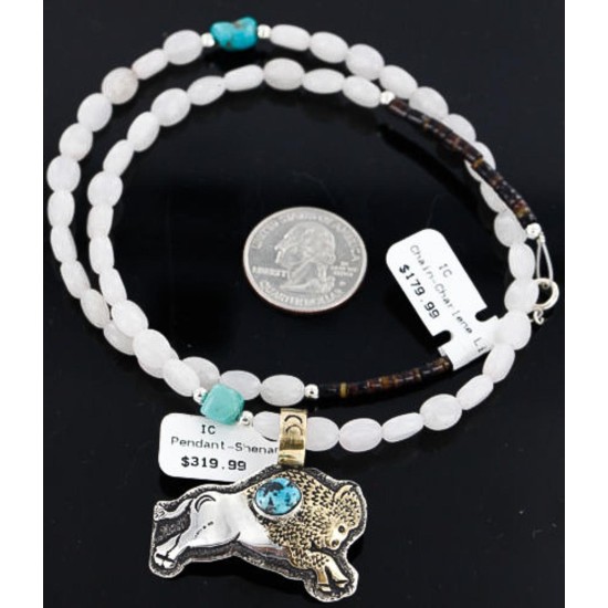 12kt Gold Filled and .925 Sterling Silver Handmade Buffalo Certified Authentic Navajo Turquoise Native American Necklace 390791123322