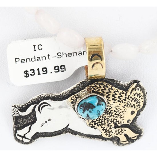 12kt Gold Filled and .925 Sterling Silver Handmade Buffalo Certified Authentic Navajo Turquoise Native American Necklace 390791123322