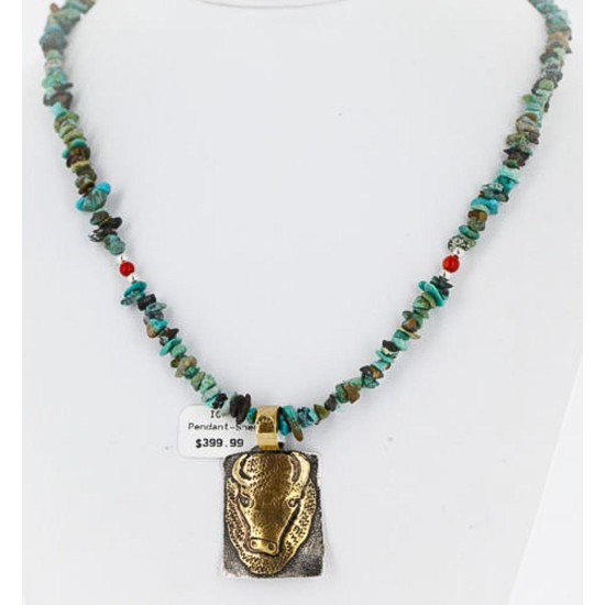 12kt Gold Filled and .925 Sterling Silver Handmade Buffalo Certified Authentic Navajo Turquoise Native American Necklace 390858276962