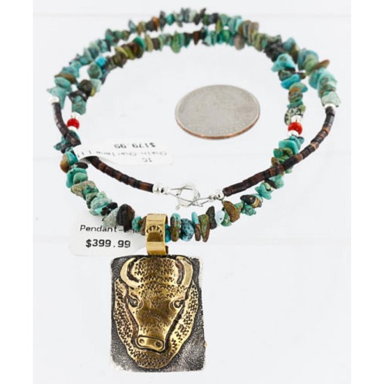 12kt Gold Filled and .925 Sterling Silver Handmade Buffalo Certified Authentic Navajo Turquoise Native American Necklace 390858276962