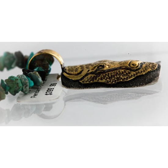 12kt Gold Filled and .925 Sterling Silver Handmade Buffalo Certified Authentic Navajo Turquoise Native American Necklace 390858276962