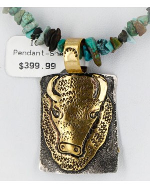 12kt Gold Filled and .925 Sterling Silver Handmade Buffalo Certified Authentic Navajo Turquoise Native American Necklace 390858276962
