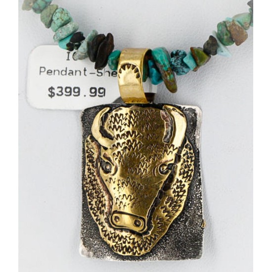12kt Gold Filled and .925 Sterling Silver Handmade Buffalo Certified Authentic Navajo Turquoise Native American Necklace 390858276962