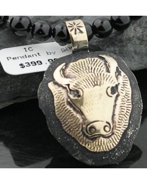 12kt Gold Filled and .925 Sterling Silver Handmade Buffalo Head Certified Authentic Navajo Native American Necklace 390735954646