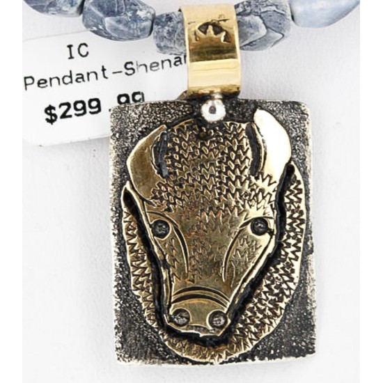 12kt Gold Filled and .925 Sterling Silver Handmade Buffalo HEAD Certified Authentic Navajo Turquoise Native American Necklace 390778493438