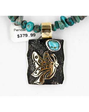 12kt Gold Filled and .925 Sterling Silver Handmade Butterfly Certified Authentic Navajo Turquoise Native American Necklace 371060572396
