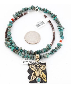12kt Gold Filled and .925 Sterling Silver Handmade Butterfly Certified Authentic Navajo Turquoise Native American Necklace 371064230099