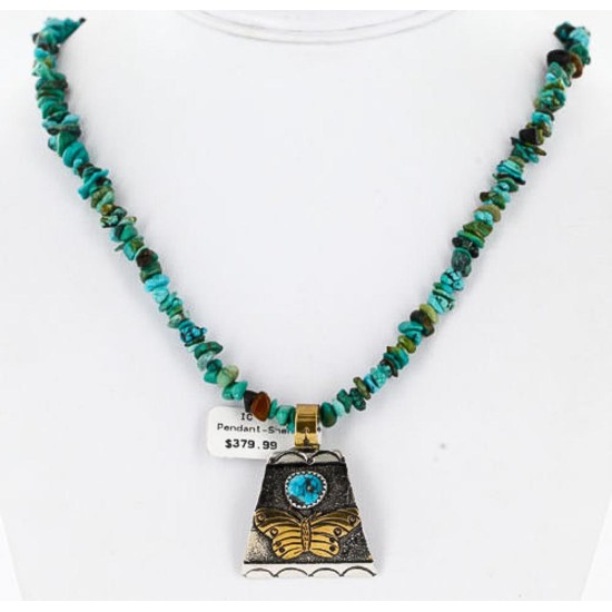 12kt Gold Filled and .925 Sterling Silver Handmade Butterfly Certified Authentic Navajo Turquoise Native American Necklace 371068675470