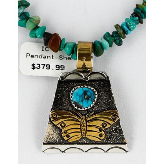 12kt Gold Filled and .925 Sterling Silver Handmade Butterfly Certified Authentic Navajo Turquoise Native American Necklace 371068675470