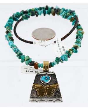 12kt Gold Filled and .925 Sterling Silver Handmade Butterfly Certified Authentic Navajo Turquoise Native American Necklace 371068675470