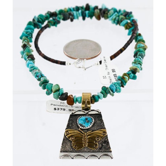 12kt Gold Filled and .925 Sterling Silver Handmade Butterfly Certified Authentic Navajo Turquoise Native American Necklace 371068675470