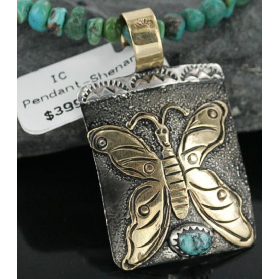 12kt Gold Filled and .925 Sterling Silver Handmade Butterfly Certified Authentic Navajo Turquoise Native American Necklace 390682377036