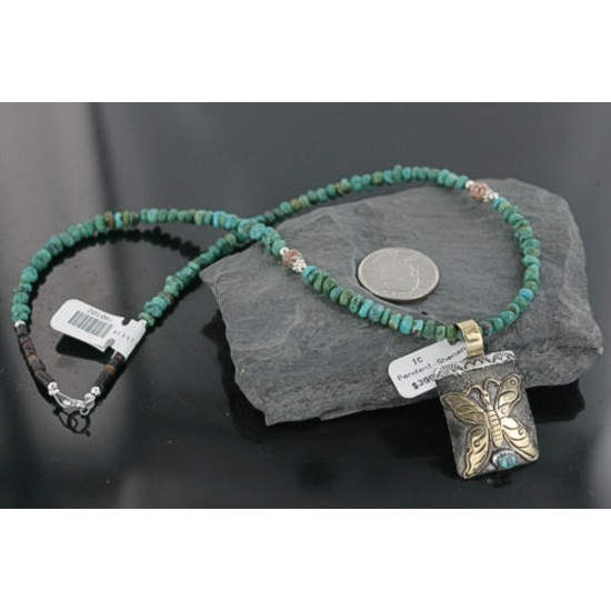 12kt Gold Filled and .925 Sterling Silver Handmade Butterfly Certified Authentic Navajo Turquoise Native American Necklace 390682377036