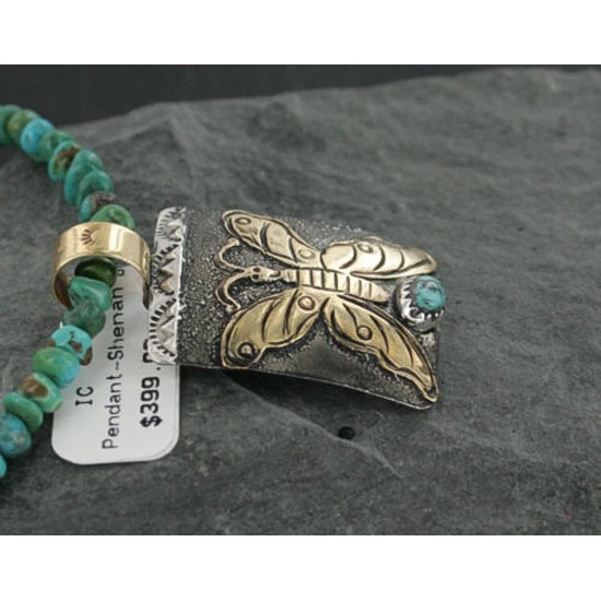 12kt Gold Filled and .925 Sterling Silver Handmade Butterfly Certified Authentic Navajo Turquoise Native American Necklace 390682377036