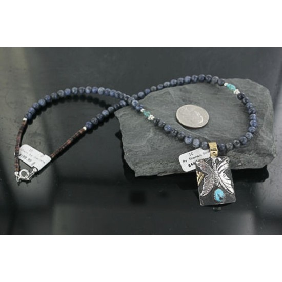 12kt Gold Filled and .925 Sterling Silver Handmade Butterfly Certified Authentic Navajo Turquoise Native American Necklace 390682493039