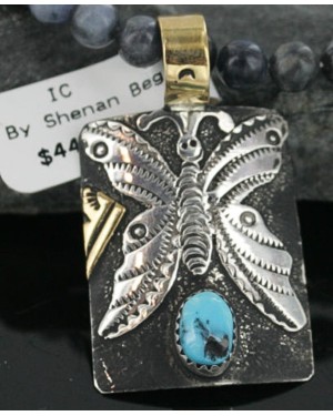 12kt Gold Filled and .925 Sterling Silver Handmade Butterfly Certified Authentic Navajo Turquoise Native American Necklace 390682493039