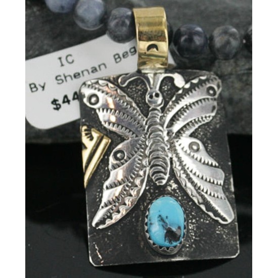 12kt Gold Filled and .925 Sterling Silver Handmade Butterfly Certified Authentic Navajo Turquoise Native American Necklace 390682493039
