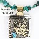 12kt Gold Filled and .925 Sterling Silver Handmade Butterfly Navajo Turquoise Native American Necklace 390813076053