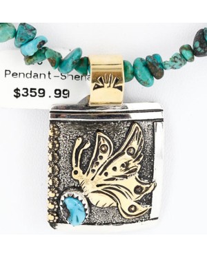 12kt Gold Filled and .925 Sterling Silver Handmade Butterfly Certified Authentic Navajo Turquoise Native American Necklace 390813076053