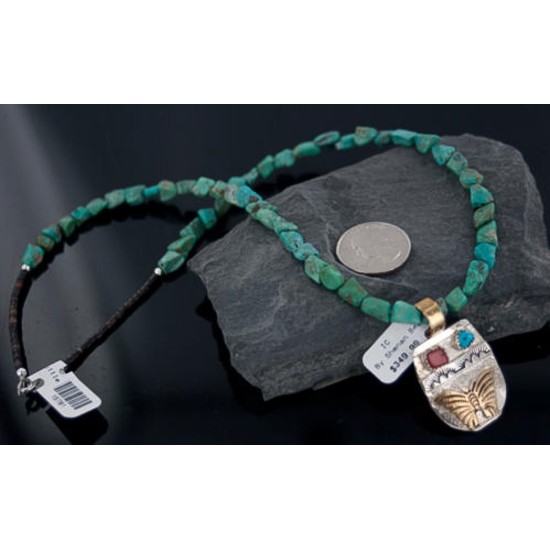12kt Gold Filled and .925 Sterling Silver Handmade Butterfly Certified Authentic Turquoise and Coral Native American Necklace 390653358196