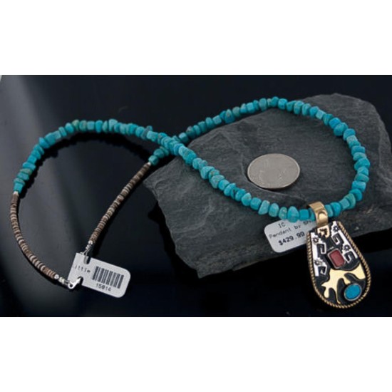 12kt Gold Filled and .925 Sterling Silver Handmade Certified Authentic Navajo Turquoise and Coral Native American Necklace 370887913095